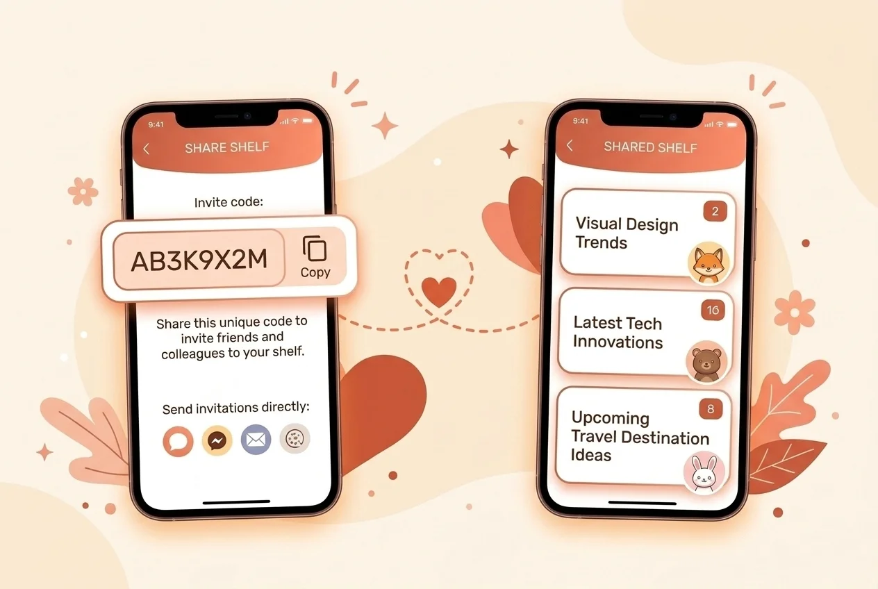 招待コードでシェルフを共有し友達と一緒に保存